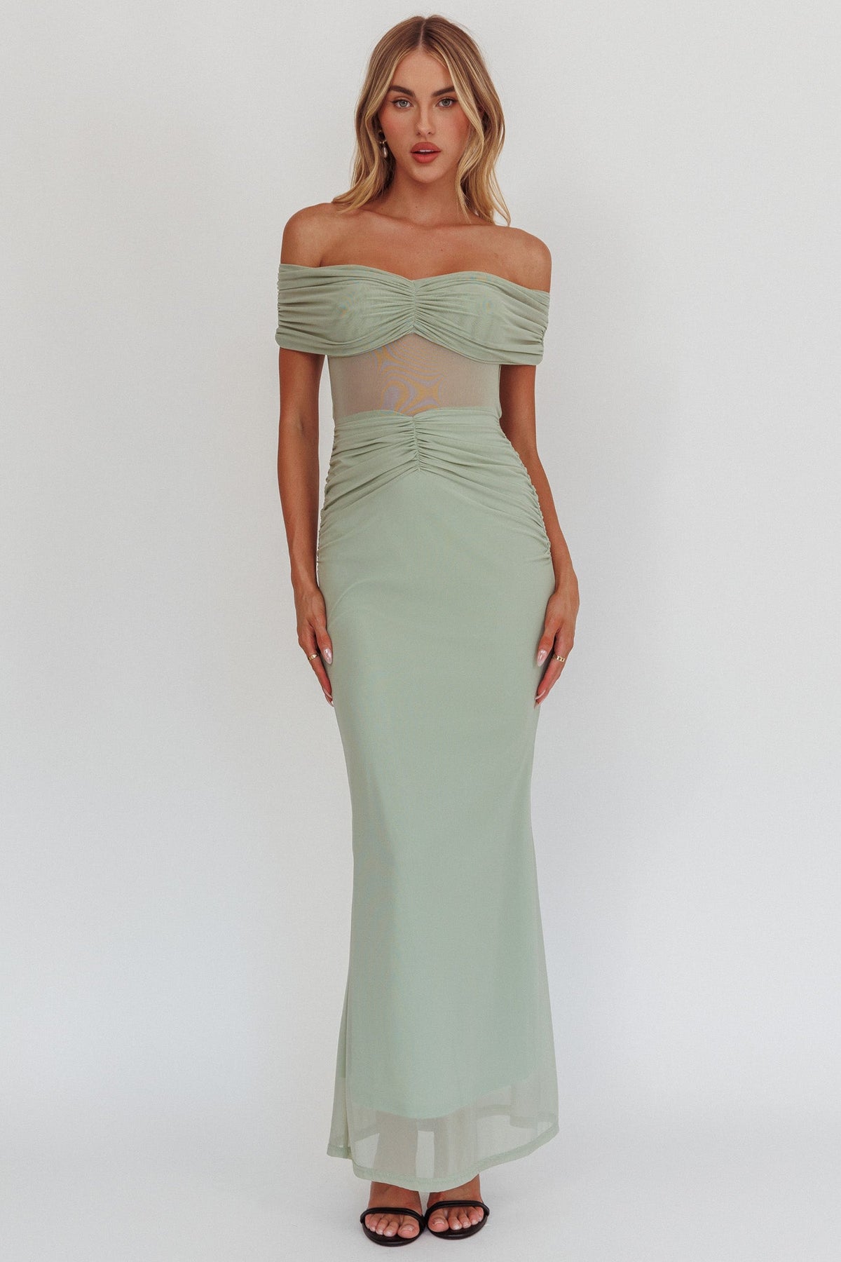 Silver Moon Off-Shoulder Maxi Dress Sage