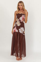 Wilma Sheer Hem Strapless Midi Dress Orchids Brown