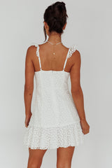 Shenay Ruffle Strap Embroidered Mini Dress White