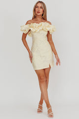 Memoire Off-Shoulder Jacquard Mini Dress Lemon