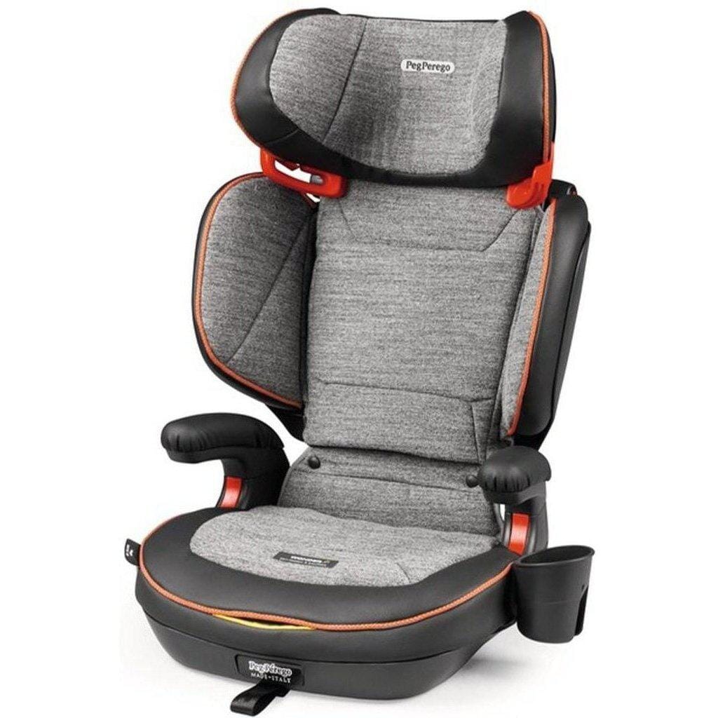 Grey Fabric Peg Perego Viaggio Shuttle Plus 120 Booster Seat with Cup Holder - Side Angle | Strolleria