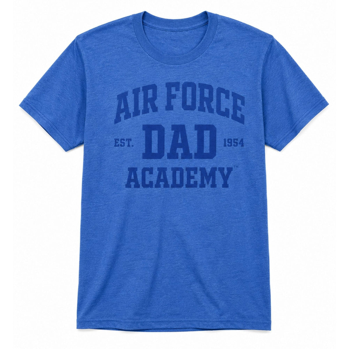 Air Force Academy Proud Dad Tee in royal blue with a tone-on-tone collegiate graphic featuring Air Force, Dad, and Academy lettering.